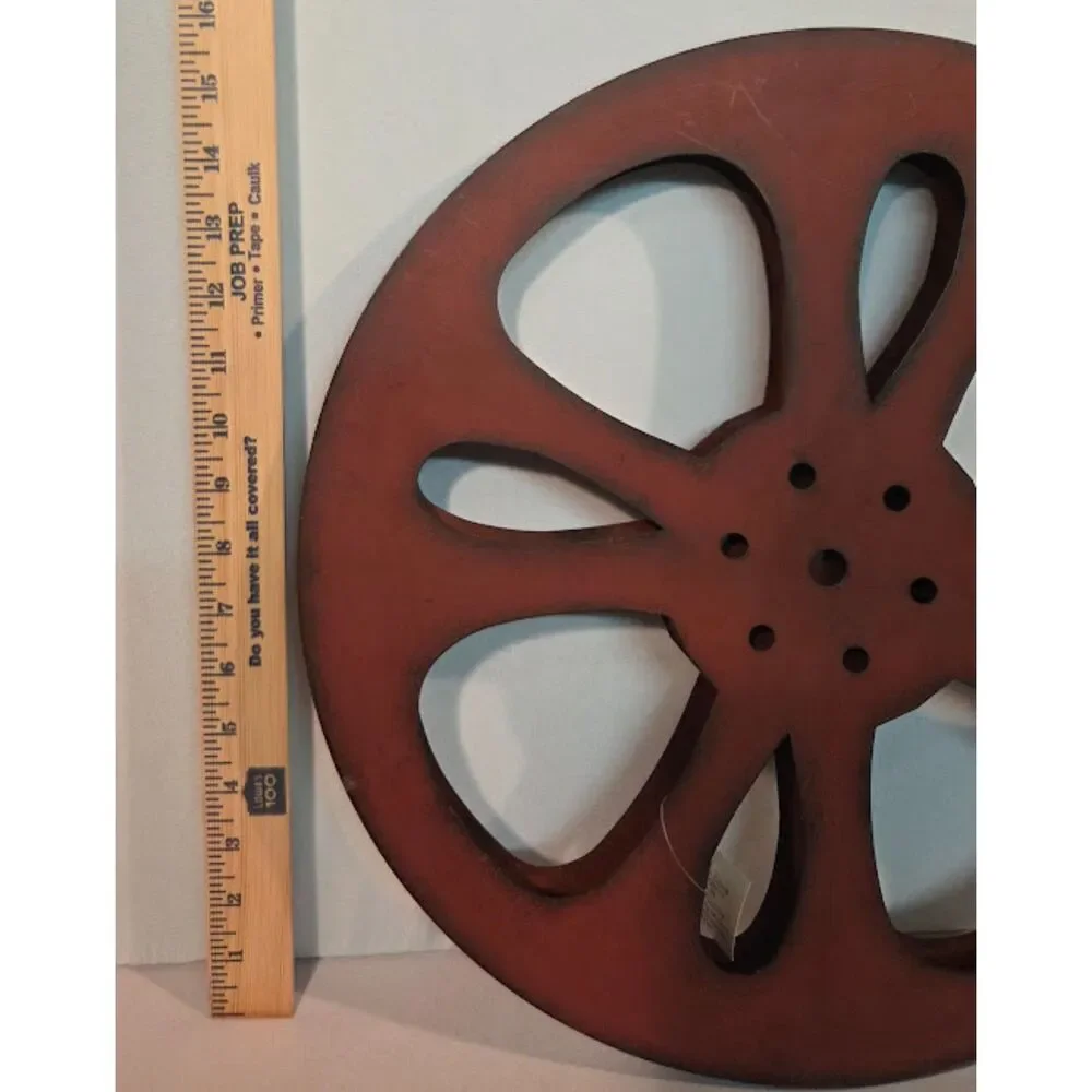 Rustic Red Metal Wheel Farmhouse Decor | Industrial Wall Art | 18” Vintage Style